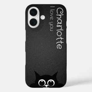 Coque Pour iPhone 16 Caricature noire mignonne chats nom charbon