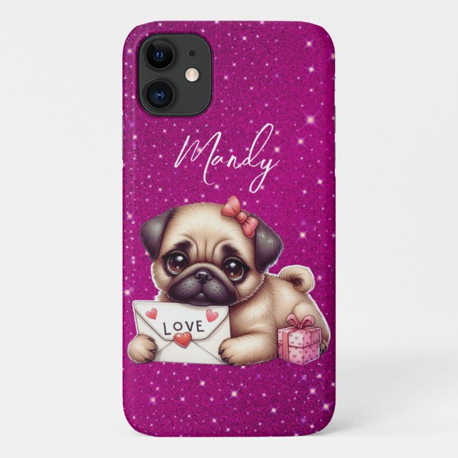 Coques Case-Mate iPhone Carlin Valentine's Day Carlin personnalisé Puppy L (Dos)