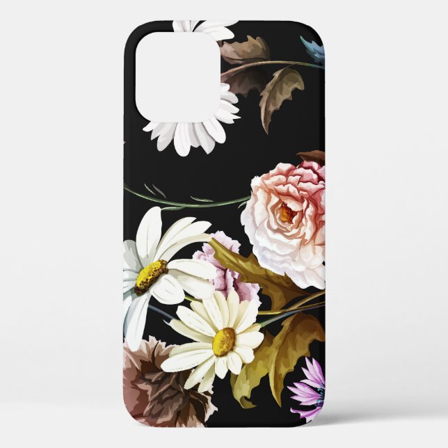 Coques Case-Mate iPhone Carnation, fleurs de camomille, motif noir. (Verso)