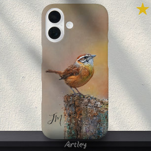 Coque Pour iPhone 16 Carolina Wren Oiseau Peinture Initiales Nom person