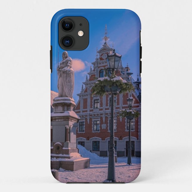 Coques Case-Mate iPhone Carré de la mairie de Riga en hiver (Dos)