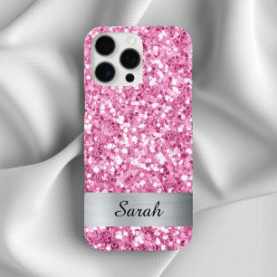 Coque iPhone 16 Pro Max Carré de paillettes scintillantes rose clair en fe