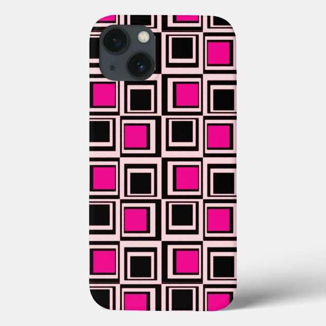 Coques Case-Mate iPhone Carré moderne, rose clair, rose chaud et noir (Verso)