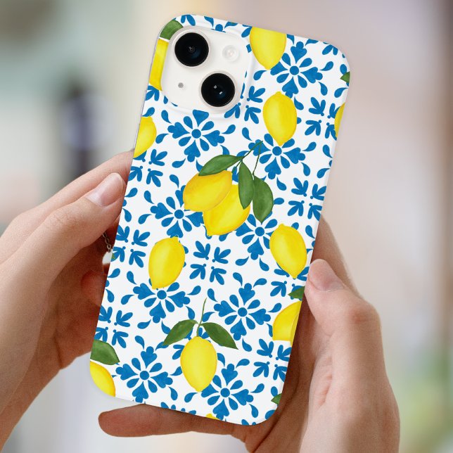 Coques Case-Mate iPhone Carreau de pays français bleu motif citron  (Créateur téléchargé)