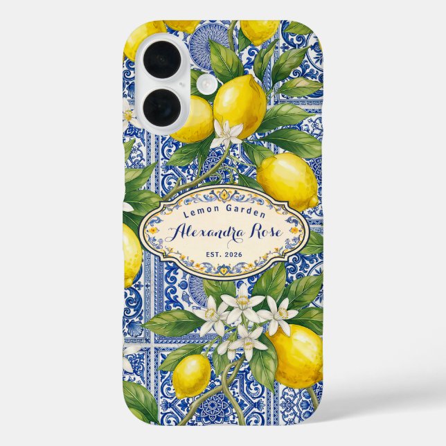 Coques Case-Mate iPhone Carreau de style country français bleu avec monogr (Verso)