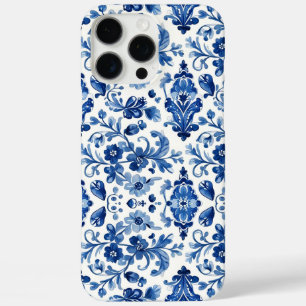 Coque iPhone 16 Pro Max Carreau floral bleu portugais vintage
