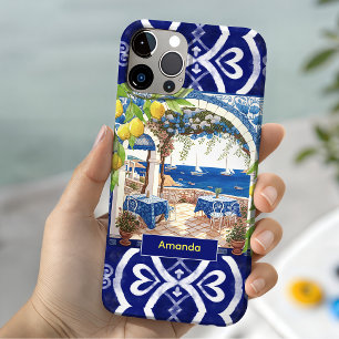 Coque Case-Mate iPhone Carreaux bleus de citrons en majolique méditerrané