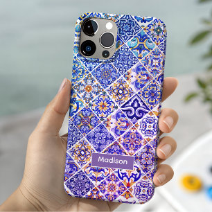 Coque Case-Mate iPhone Carreaux bleus violets siciliens méditerranéens me