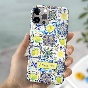 Coque Case-Mate iPhone Carreaux de majolique siciliens bleus rustiques mo