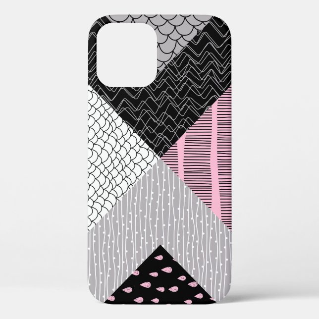 Coques Case-Mate iPhone Carreaux de patchwork, motif de dessin main libre. (Verso)