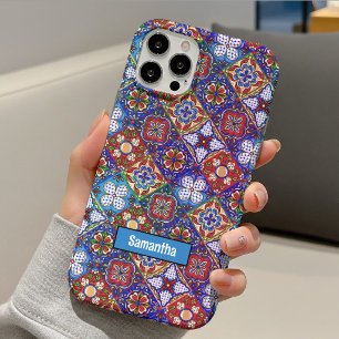 Coque Case-Mate iPhone Carreaux de Talavera Mexicains Élégants Rouge Bleu