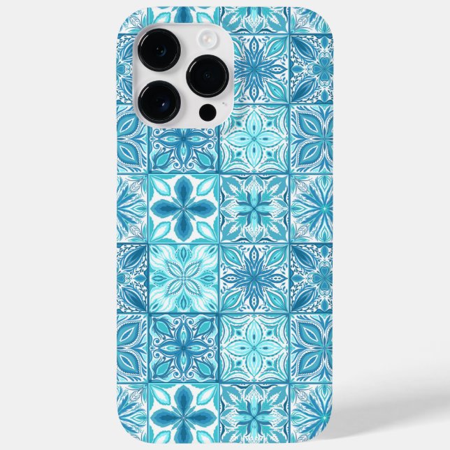 Coques Case-Mate iPhone Carreaux décorés en bleu et blanc (Verso)