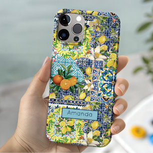 Coque Case-Mate iPhone Carreaux Floraux Citriques Siciliens Bleus Chic Tu