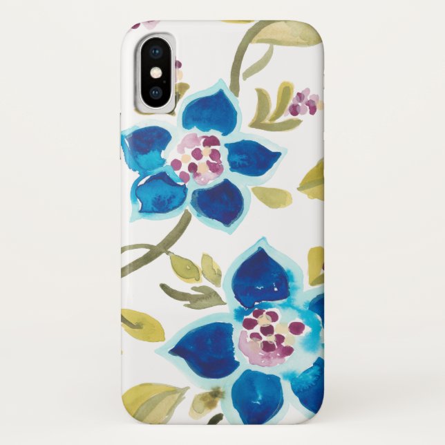 Coques Case-Mate iPhone Carreaux floraux de l'abbaye - Flores bleues (Dos)