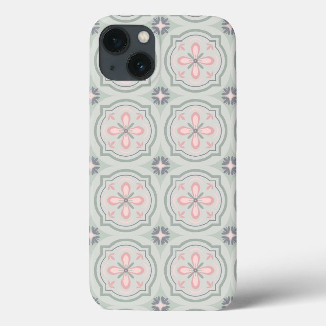 Coques Case-Mate iPhone Carreaux Floraux Pastel Verts (Verso)