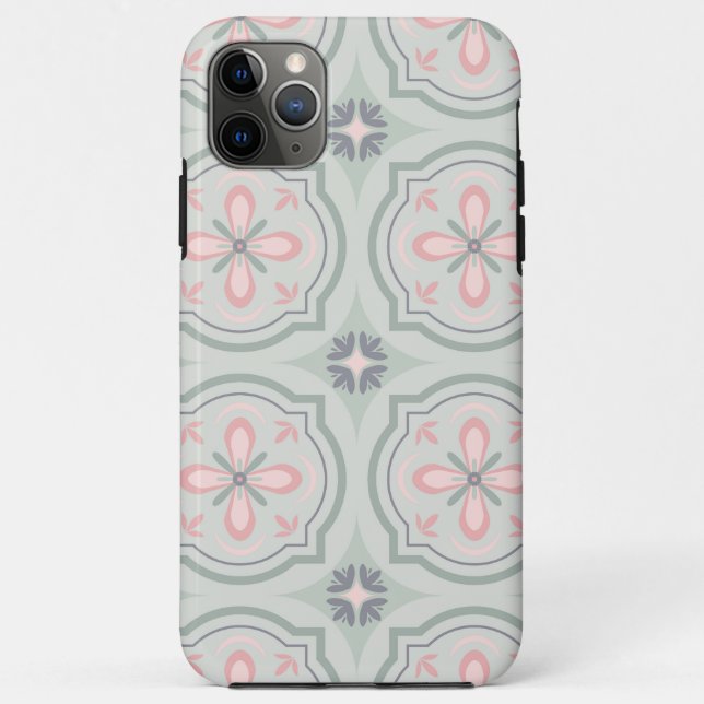 Coques Case-Mate iPhone Carreaux Floraux Pastel Verts (Dos)