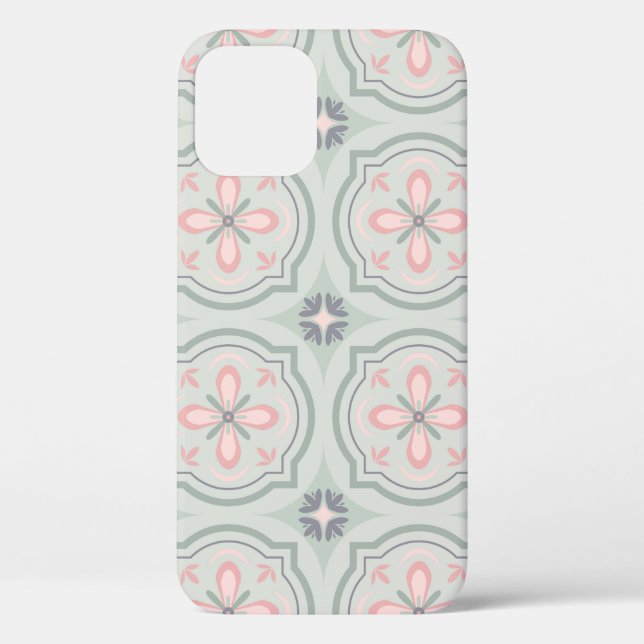 Coques Case-Mate iPhone Carreaux Floraux Pastel Verts (Verso)