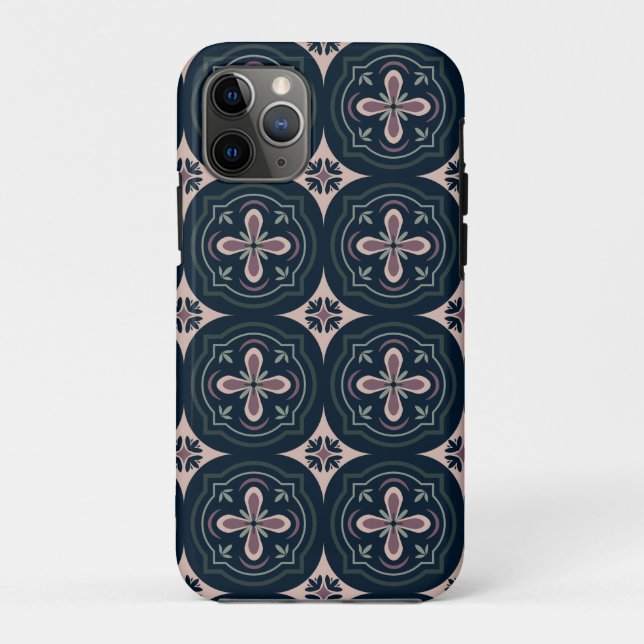 Coques Case-Mate iPhone carreaux géométriques floraux de couleur terreuse (Dos)