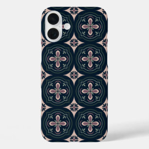 Coque Pour iPhone 16 Plus carreaux géométriques floraux de couleur terreuse