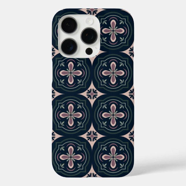 Coques Case-Mate iPhone carreaux géométriques floraux de couleur terreuse (Verso)