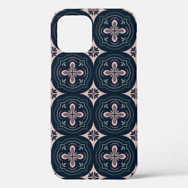 Coques Case-Mate iPhone carreaux géométriques floraux de couleur terreuse (Verso)