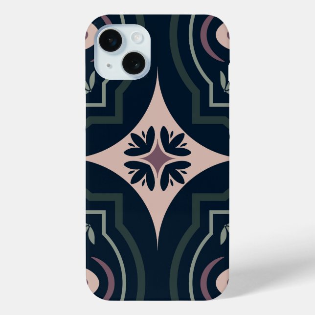 Coques Case-Mate iPhone carreaux géométriques floraux de couleur terreuse (Verso)