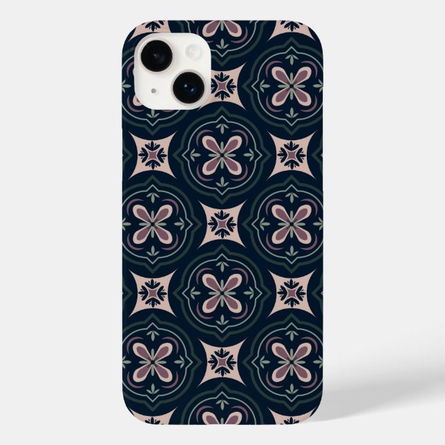 Coques Case-Mate iPhone carreaux géométriques floraux de couleur terreuse (Verso)