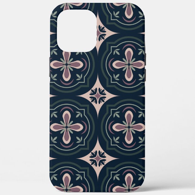 Coques Case-Mate iPhone carreaux géométriques floraux de couleur terreuse (Verso)