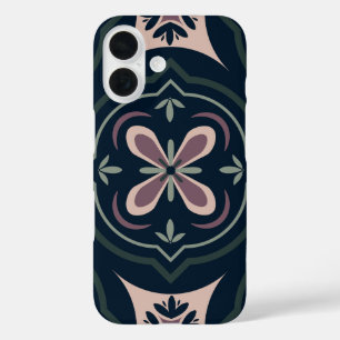 Coque Pour iPhone 16 carreaux géométriques floraux de couleur terreuse