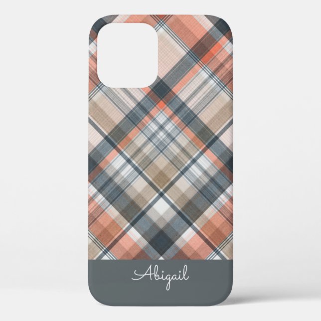 Coques Case-Mate iPhone Carreaux Gris Élégant Nom Script (Verso)