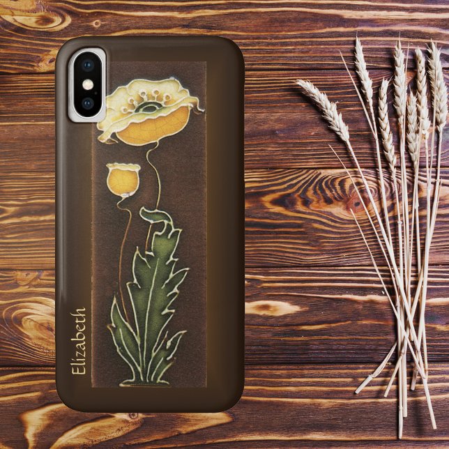 Coques Case-Mate iPhone Carreaux jaunes (Yellow Poppy Aged Tile Look with Custom Text Line Phone Case)