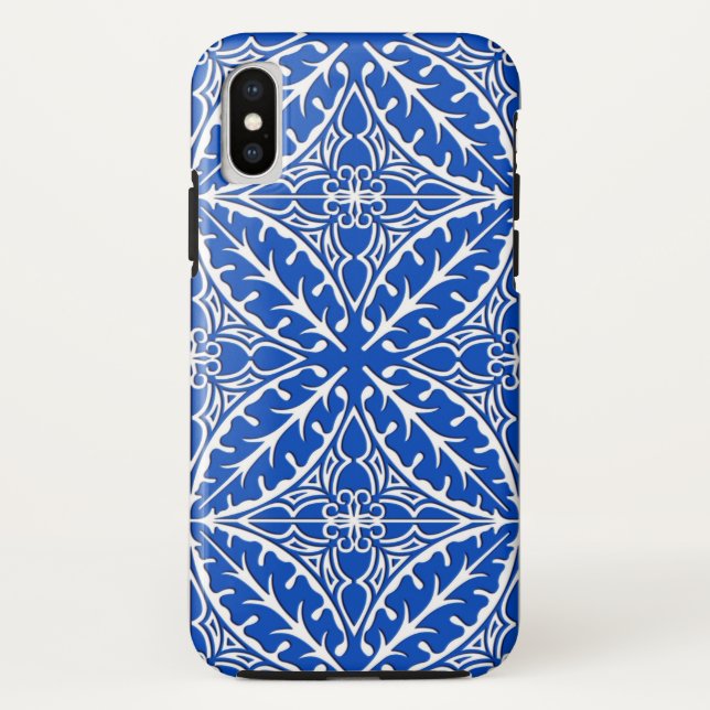 Coques Case-Mate iPhone Carreaux marocains - bleu cobalt et blanc (Dos)