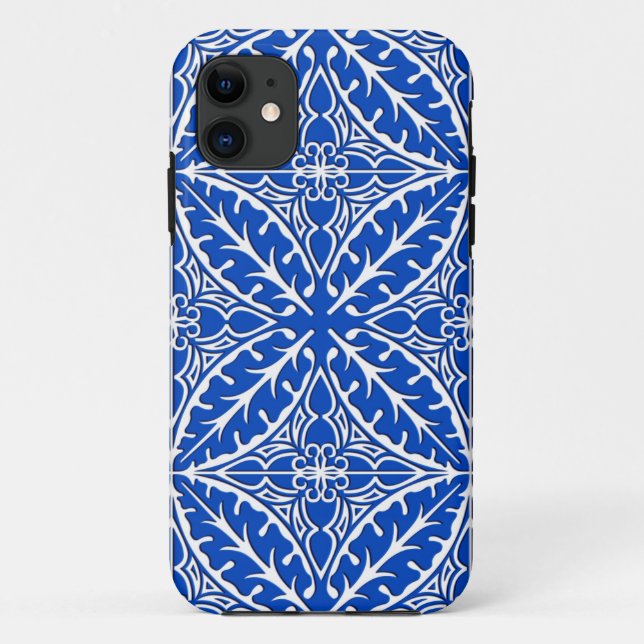 Coques Case-Mate iPhone Carreaux marocains - bleu cobalt et blanc (Dos)