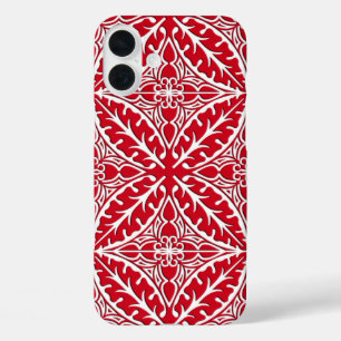 Coque Pour iPhone 16 Plus Carreaux marocains - rouge foncé et blanc
