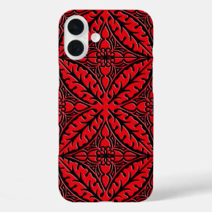 Coque Pour iPhone 16 Plus Carreaux marocains - rouge foncé et noir