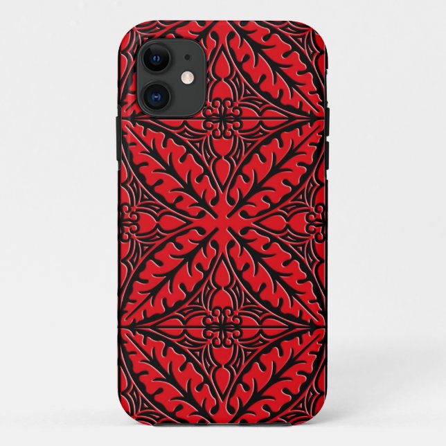 Coques Case-Mate iPhone Carreaux marocains - rouge foncé et noir (Dos)