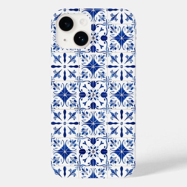 Coques Case-Mate iPhone Carreaux Méditerranéens Bleu et Blanc (Verso)
