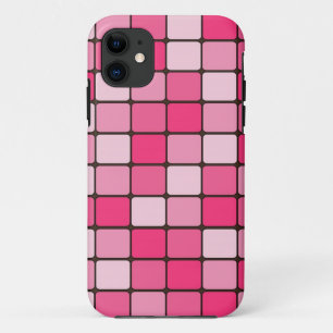 Coque iPhone 11 Carreaux rose et blanc Carrés