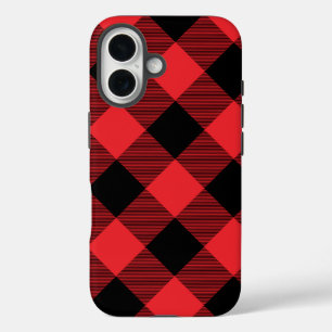 Coque Pour iPhone 16 Carreaux Rouge Noir Buffalo
