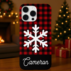 Coque iPhone 16 Pro Max Carreaux Rouges et Noirs avec Flocon de Neige et N