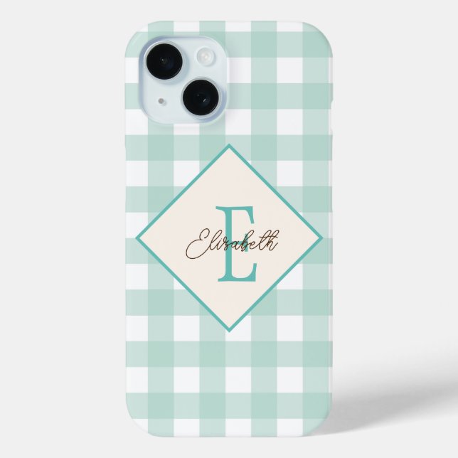 Coques Case-Mate iPhone Carreaux verts, monogramme (Verso)