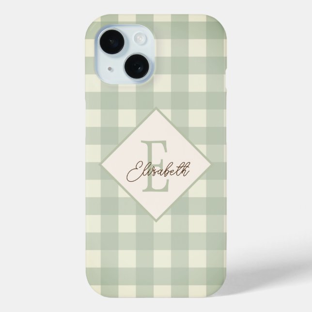 Coques Case-Mate iPhone Carreaux verts, monogramme (Verso)