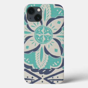 iPhone 13 Coque Carrelage bleu Batik IV