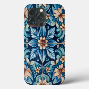 Case-Mate iPhone Case Carrelage bleu méditerranéen avec Motif à fleurs