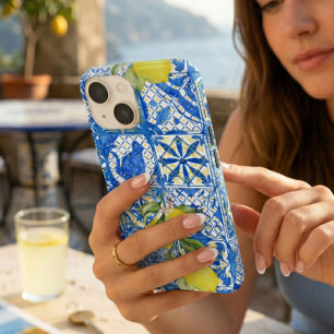 Coque Case-Mate iPhone Carrelage bleu motif citron campagne française déc