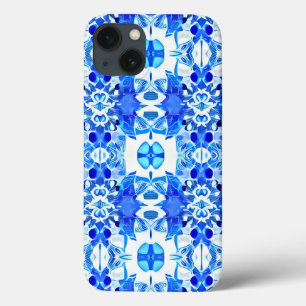 Case-Mate iPhone Case Carrelage en batik bleu cobalt et blanc