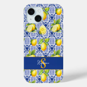 Coque Case-Mate iPhone Carrelage en forme de citron bleu blanc méditerran