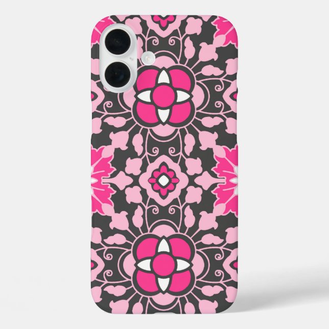 Coques Case-Mate iPhone Carrelage Floral marocain, Fuchsia rose & gris / G (Verso)