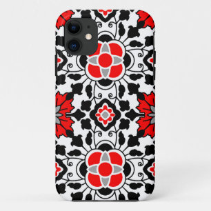 Coque Case-Mate iPhone Carrelage marocain floral, rouge profond, noir et