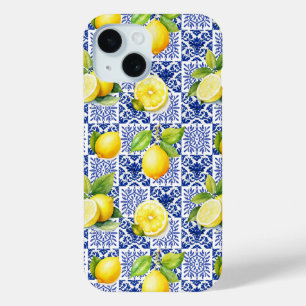 Coque Case-Mate iPhone Carrelage Motif Citron Bleu Blanc Méditerranéen